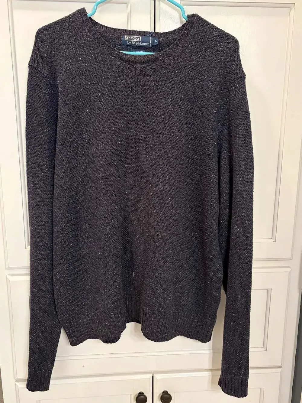 Polo by Ralph Lauren Men's Navy Blue Donegal Fleck Knit Crewneck Sweater Large